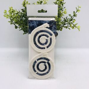 Rope Car Coasters Boho One Set of 2 Cotton Fabric Machine Washable Navy Galaxy